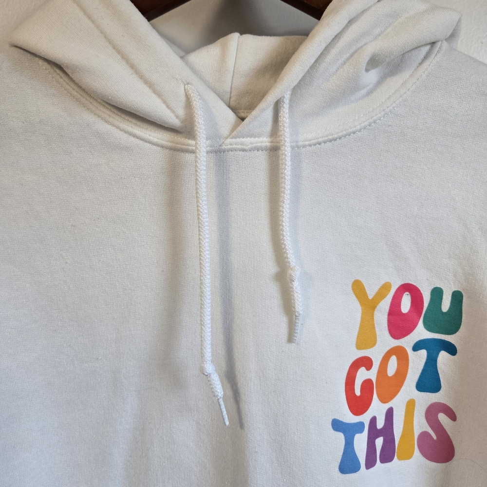 Gildan White Motivational Hoodie "You Got This" Size L - Picture 3 of 6